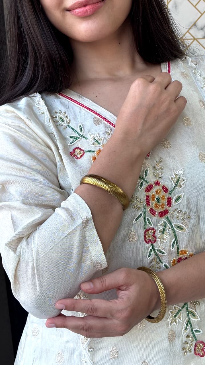 Ivory White Embroidered Kurta Set with Dupatta