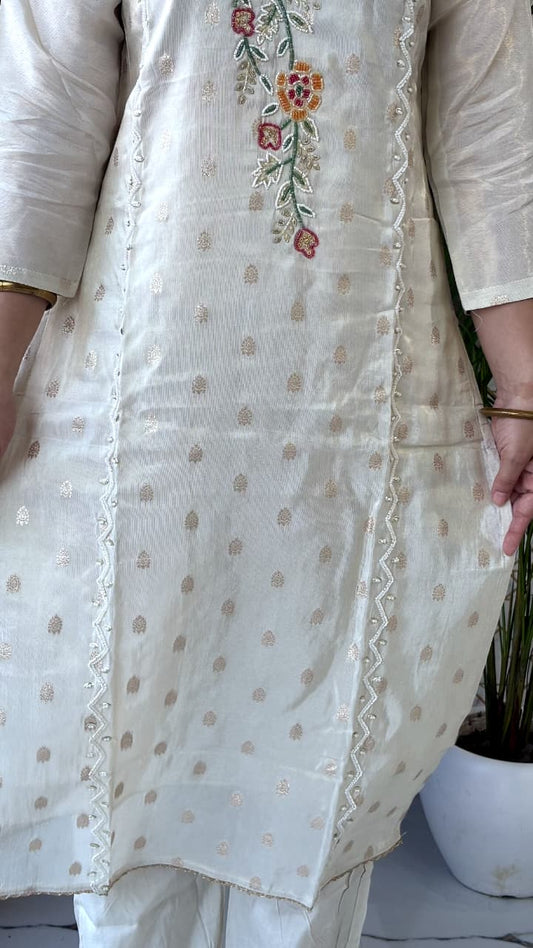 Ivory White Embroidered Kurta Set with Dupatta