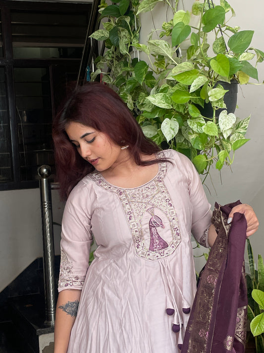 Lavender Anarkali with Contrast Dupatta