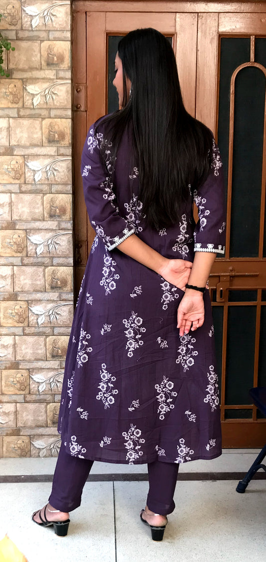 Indigo Butterfly Embroidered Maxi Kurta