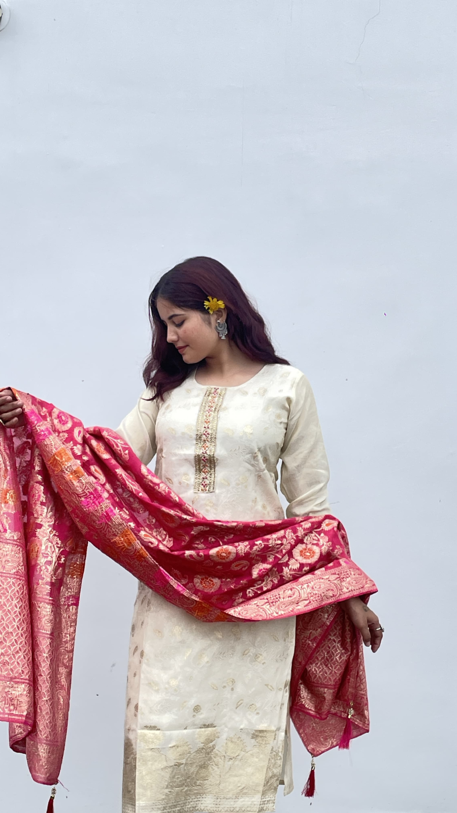Ivory Elegance with Banarasi Dupatta