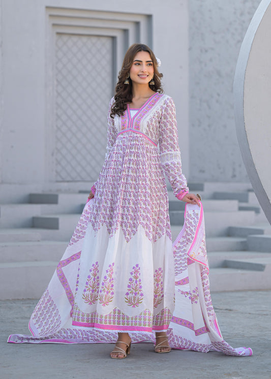 V Neck Style Cotton Frock Sets