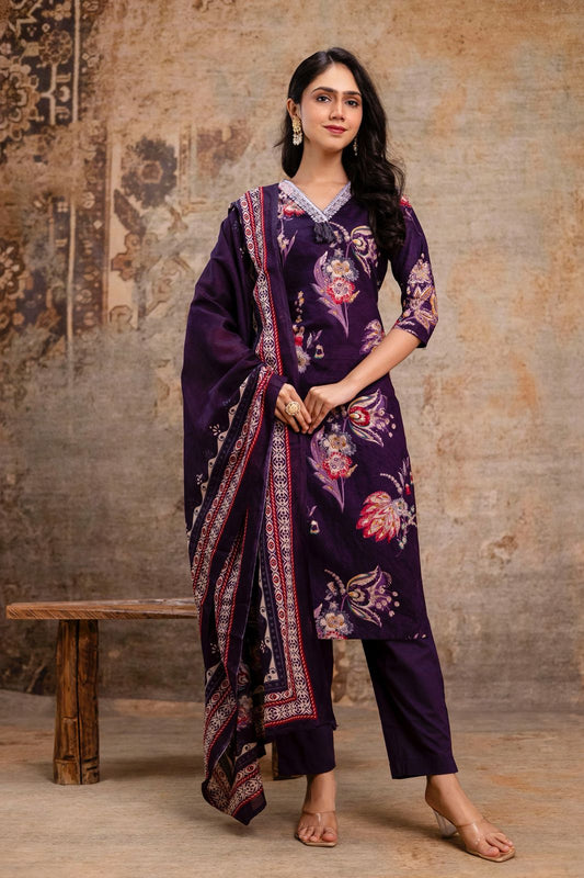 V Neck Style  Printed Set
