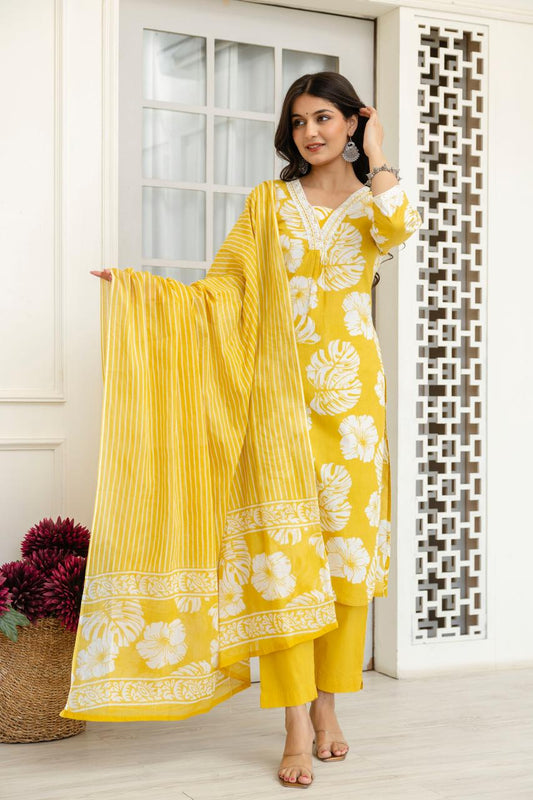 Yellow Flower Printed Suit
