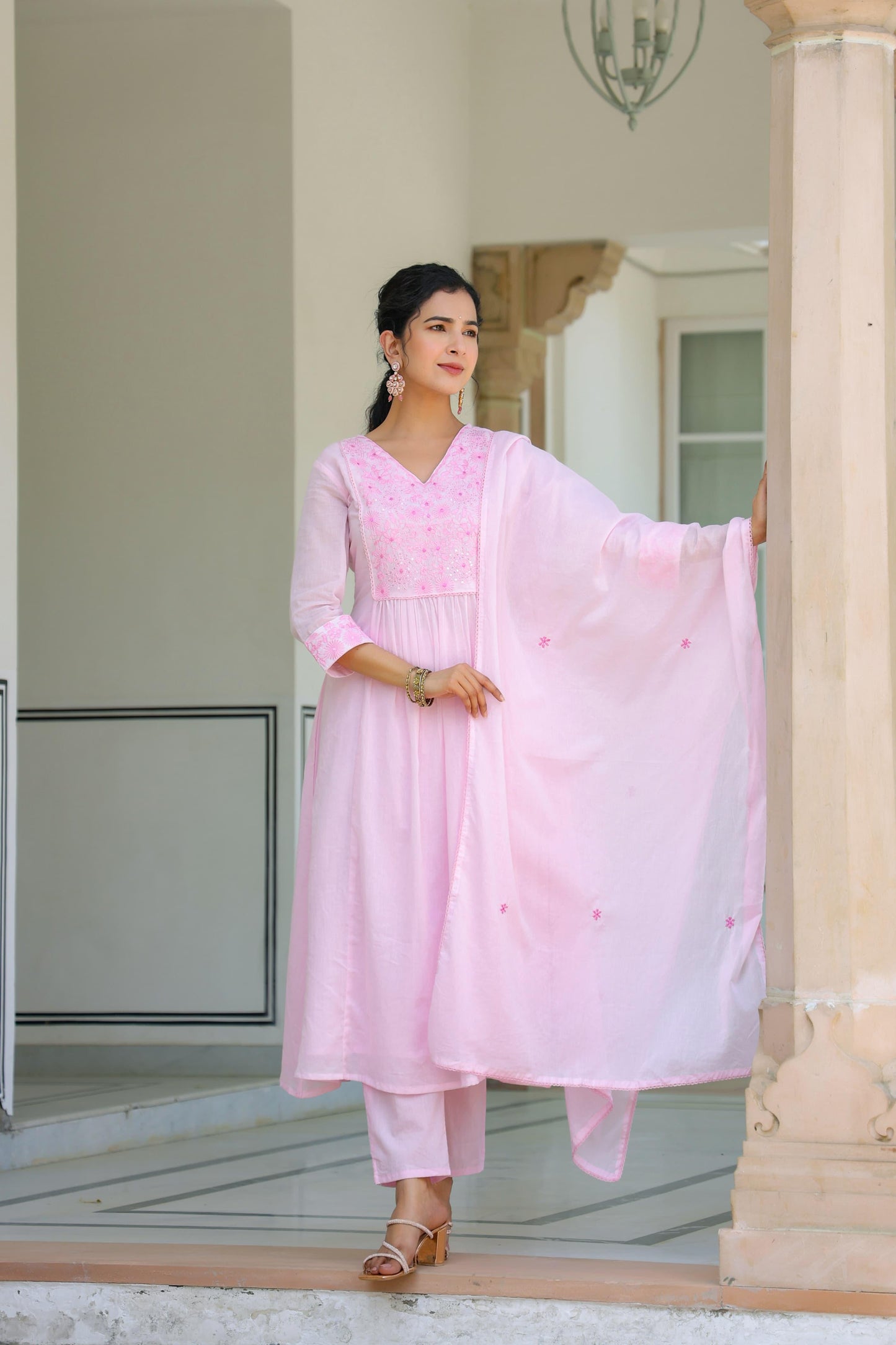 Blush Pink Chikankari Anarkali Set with Dupatta