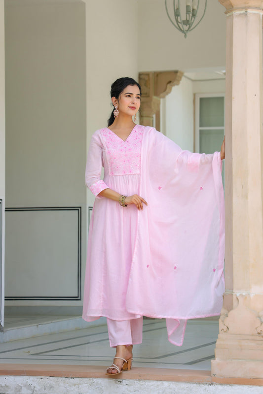 Blush Pink Chikankari Anarkali Set with Dupatta