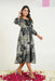Black & Grey Floral Patchwork Midi Dress