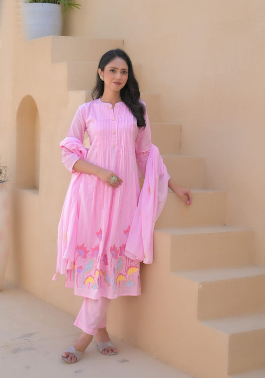 Baby Pink Embroidered Kurta Set with Dupatta