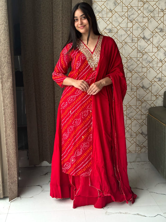 ❤️ Red Bandhani Gota Patti Suit Set