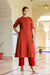 Red Handblock Print A-line Kurta Set