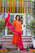 Orange Flared Kurta Set with Pink Embellished Dupatta