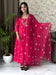 Rani Pink Bandhej Anarkali Set with Mirror Work Neckline
