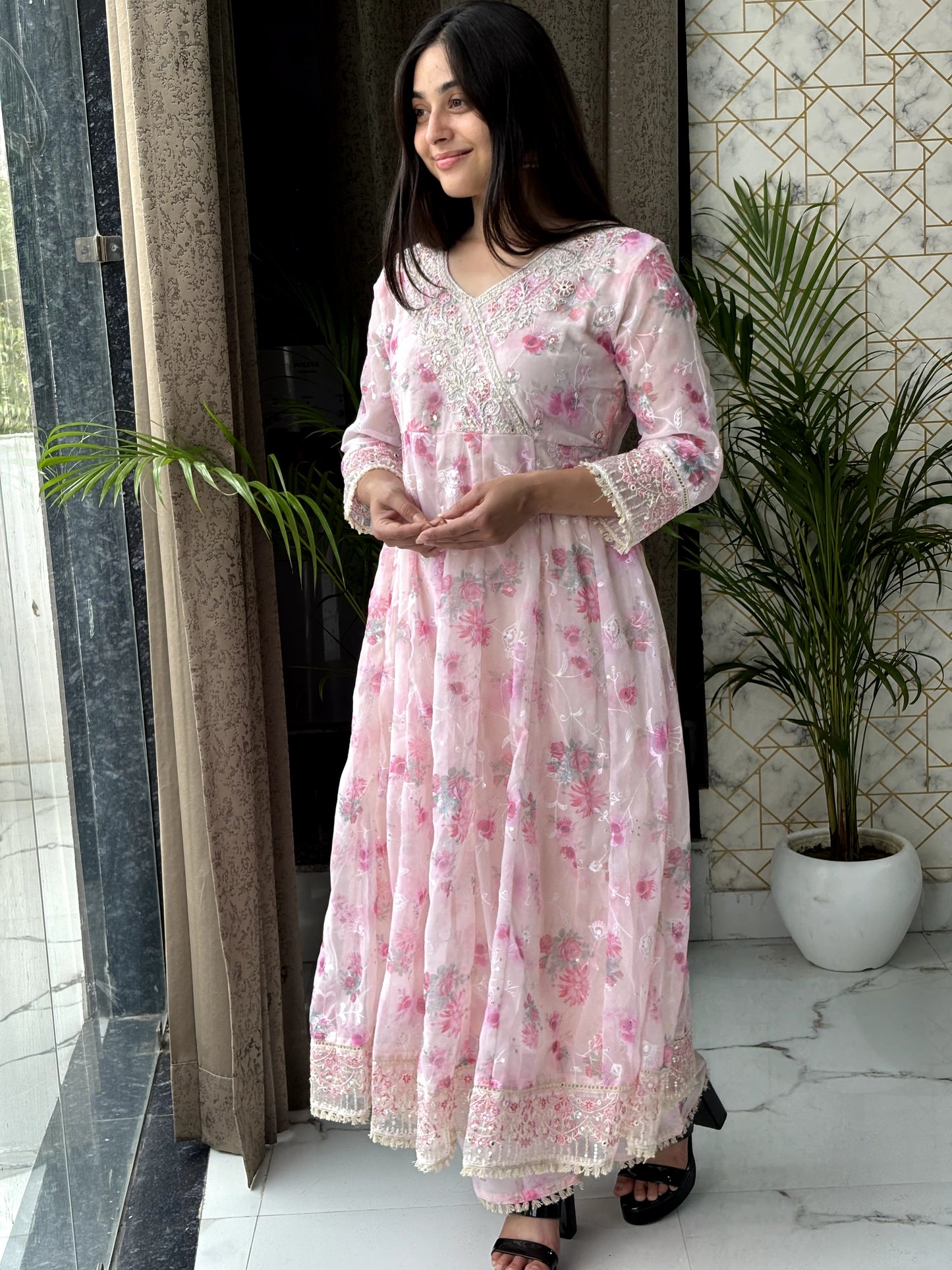 Soft Floral Embroidered Anarkali Set