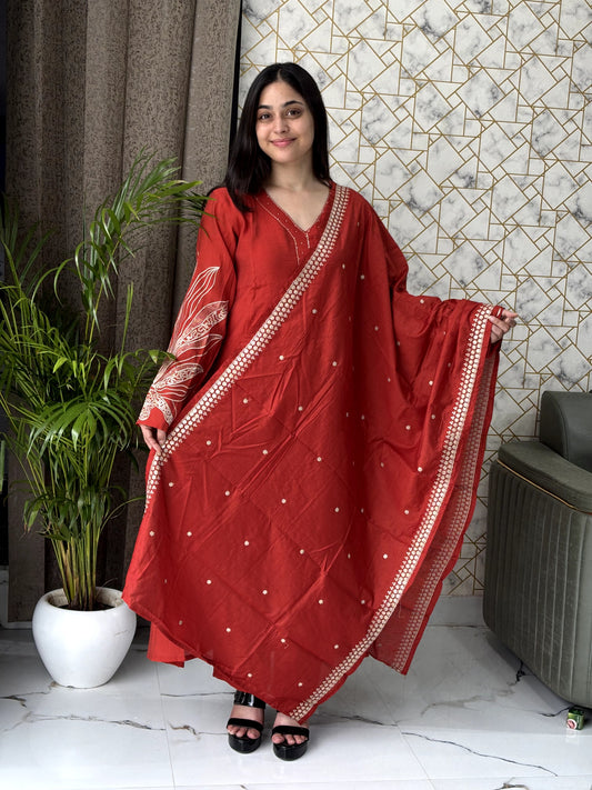 Rust Maroon Kurta Set with Gota Patti Dupatta