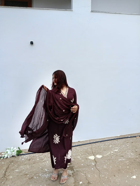Elegant Maroon Embroidered Kurta Set