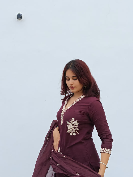 Elegant Maroon Embroidered Kurta Set
