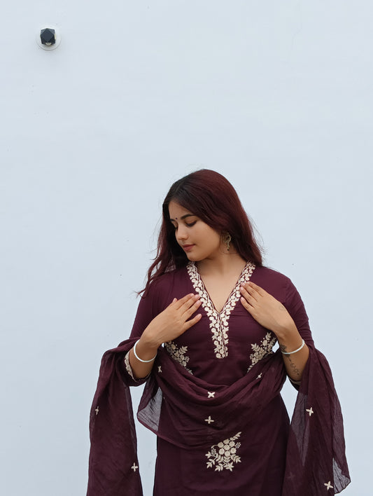 Elegant Maroon Embroidered Kurta Set