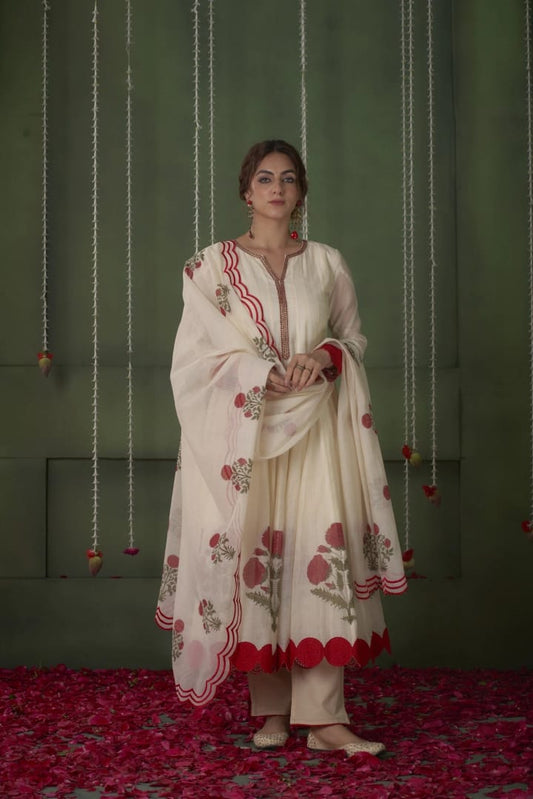 Ivory Floral Anarkali Set