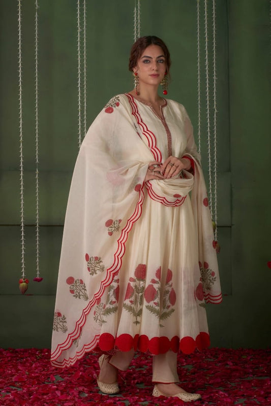 Ivory Floral Anarkali Set