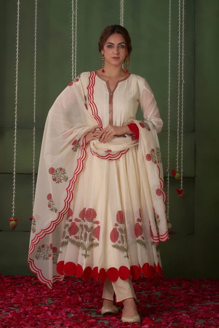 Ivory Floral Anarkali Set