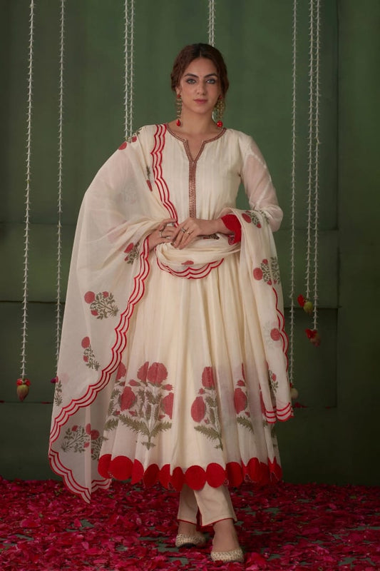 Ivory Floral Anarkali Set