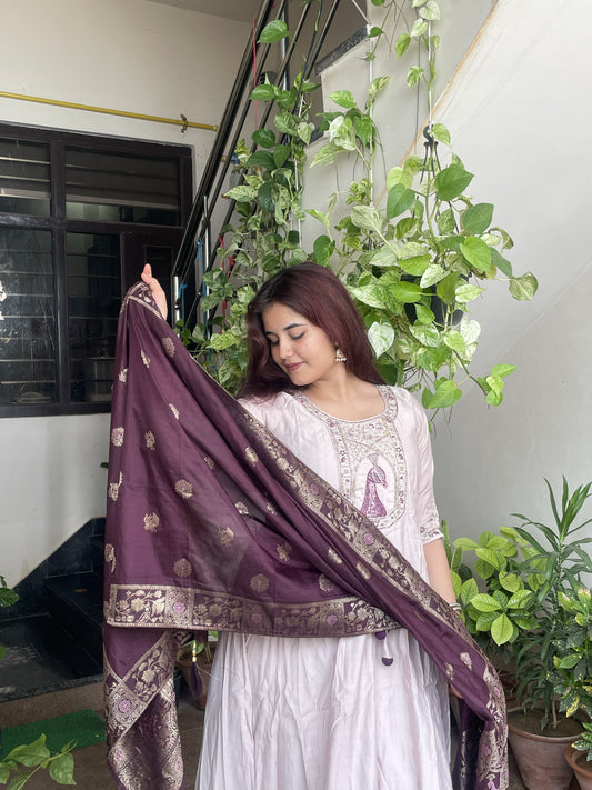 Lavender Anarkali with Contrast Dupatta