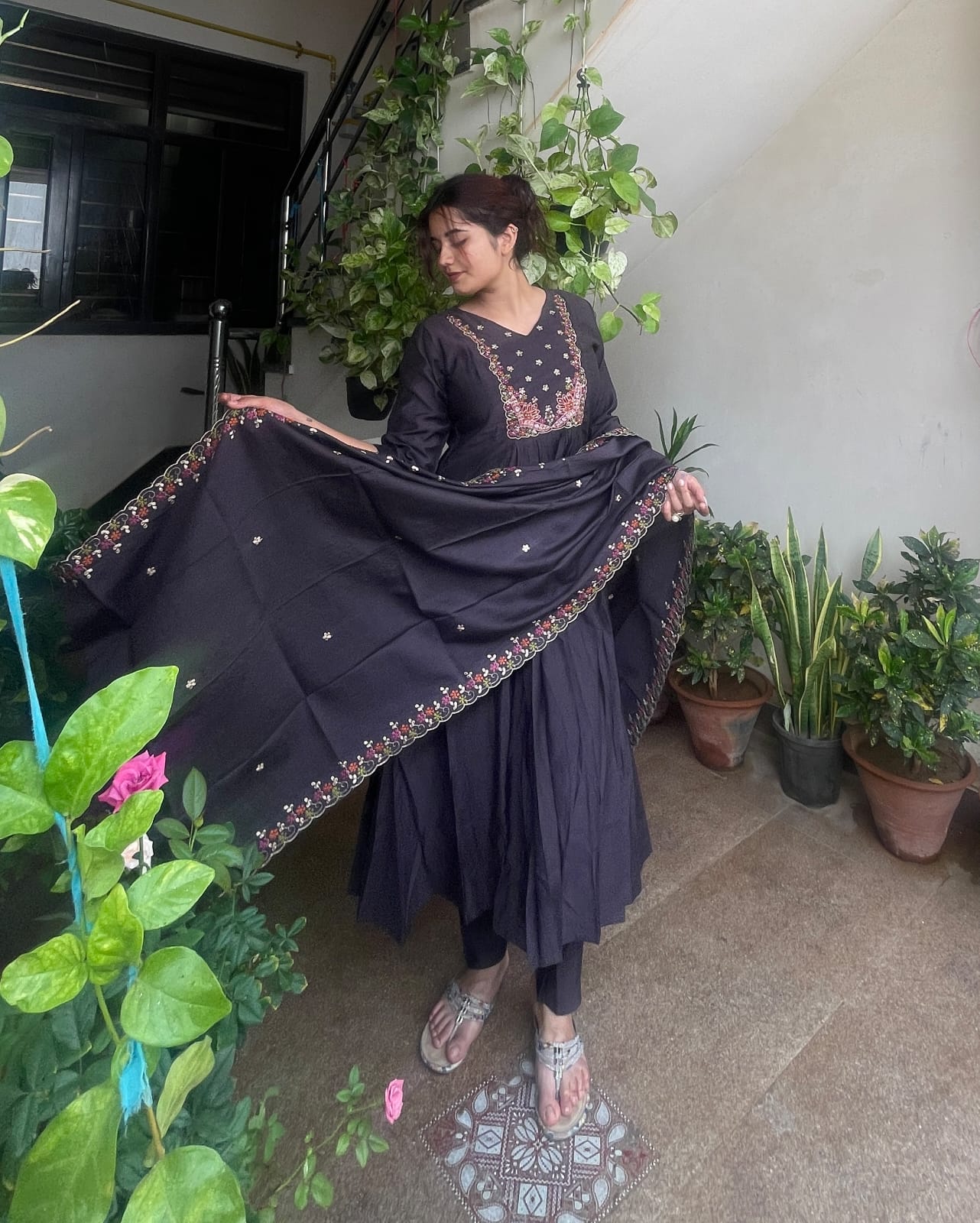 Dark Wine Embroidered Kurta Set