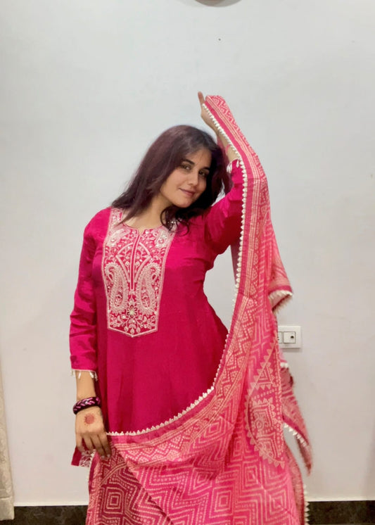 Pink Embroidered Kurta Set