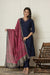 Navy Blue Floral Print Straight Kurta Set with a Printed Dupatta.