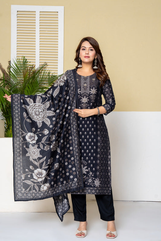 Navy Blue Printed Suit