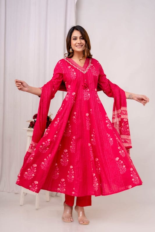 Rani Pink Anarkali Kurta Set with Dupatta