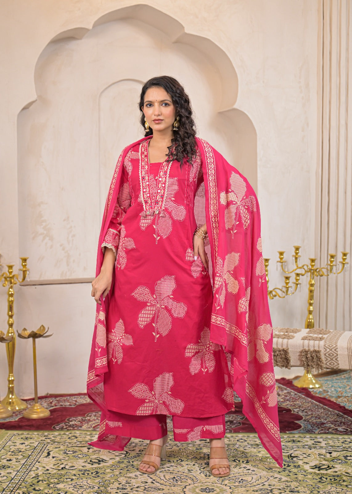 Deep Purple/Hot Pink  Printed Kurta Set with Dupatta