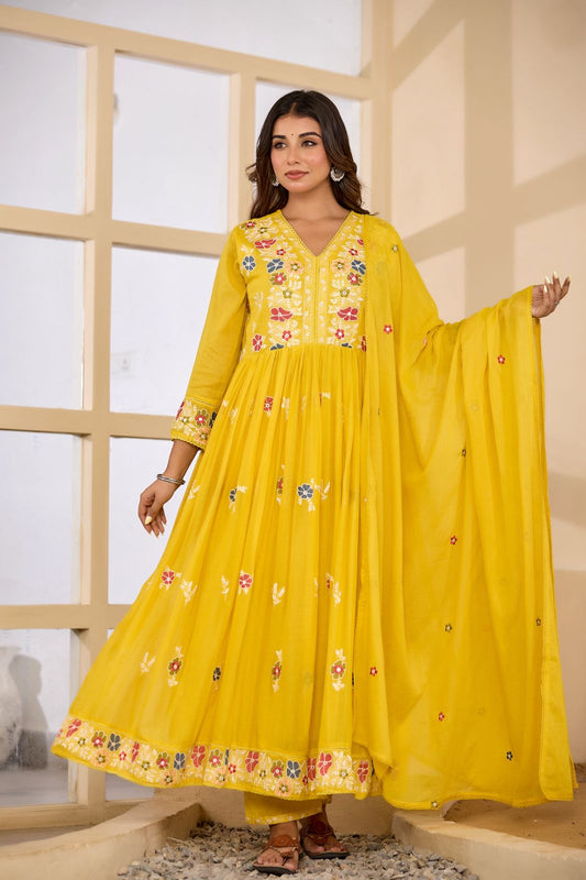 yellow Anarkali suit set, a popular style of traditional Indian ethnic wear