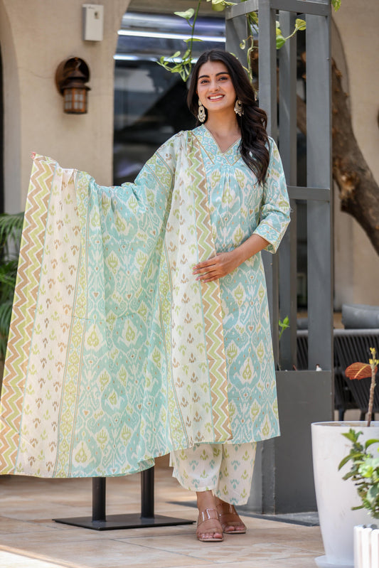 Anarkali Plazo Cotton Suit Set