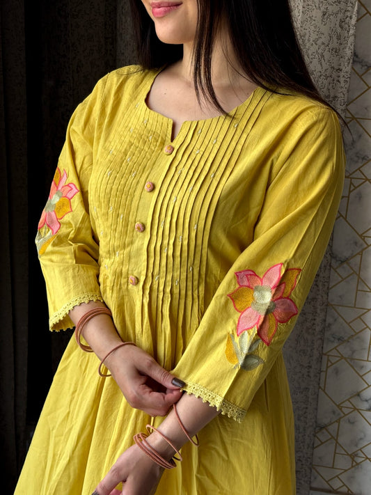 Mustard Yellow Pintuck Kurta Set