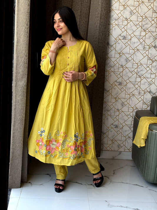 Mustard Yellow Pintuck Kurta Set