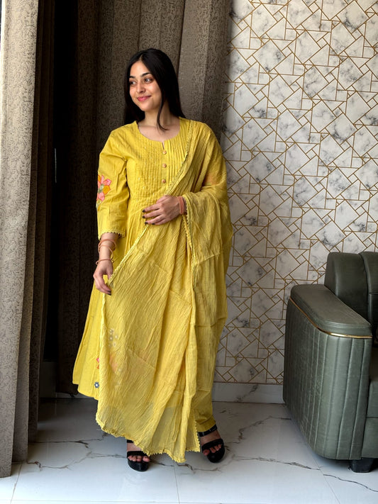 Mustard Yellow Pintuck Kurta Set