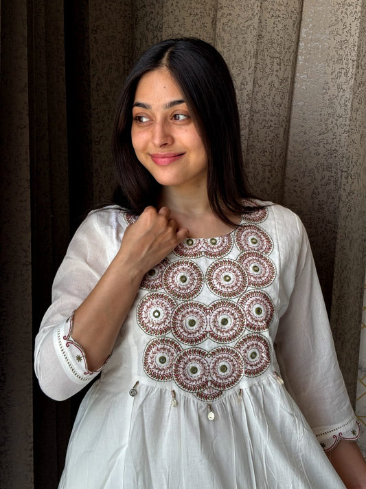 White Kurta Set with Mirror Embroidery