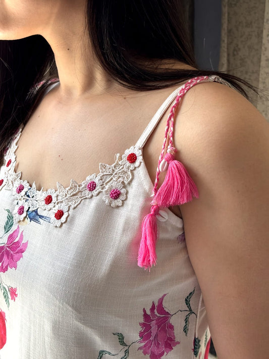 White Floral Printed Suit with Dupatta