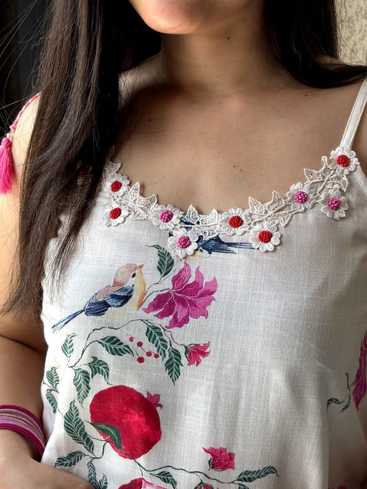 White Floral Printed Suit with Dupatta