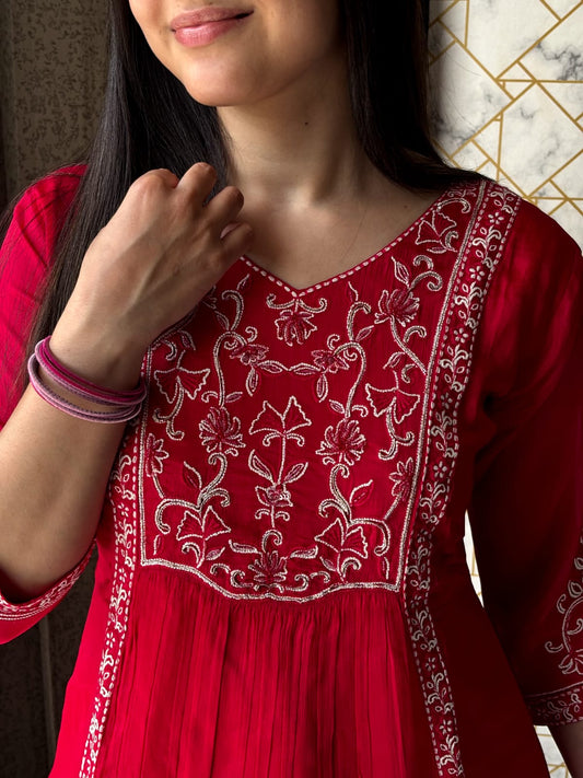 Red Anarkali Style Kurta Set