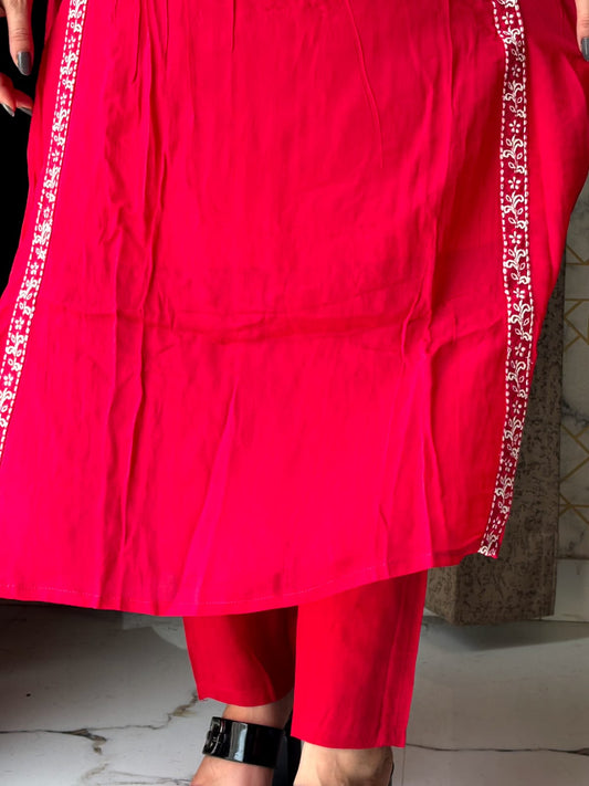 Red Anarkali Style Kurta Set