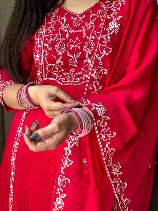 Red Anarkali Style Kurta Set