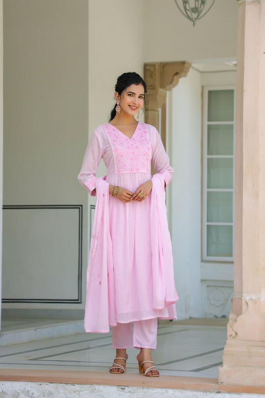 Blush Pink Chikankari Anarkali Set with Dupatta
