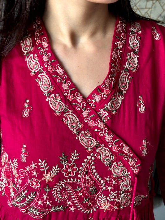 Teal Blue Embroidered Anarkali Suit Set / Magenta Anarkali Kurta Set with Dupatta