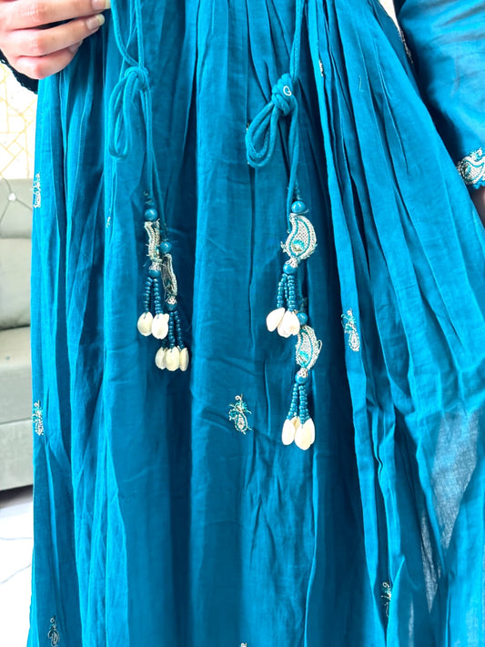 Teal Blue Embroidered Anarkali Suit Set / Magenta Anarkali Kurta Set with Dupatta