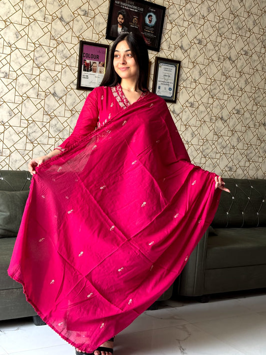 Teal Blue Embroidered Anarkali Suit Set / Magenta Anarkali Kurta Set with Dupatta