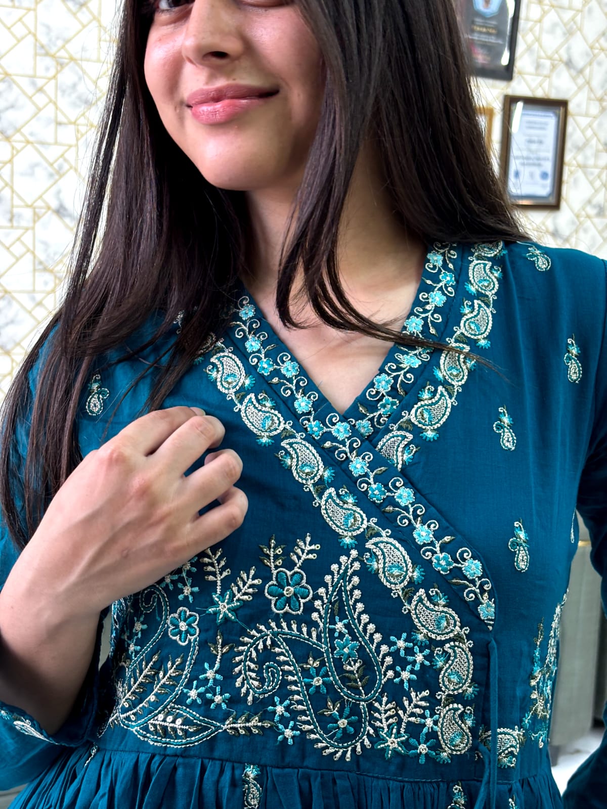 Teal Blue Embroidered Anarkali Suit Set / Magenta Anarkali Kurta Set with Dupatta