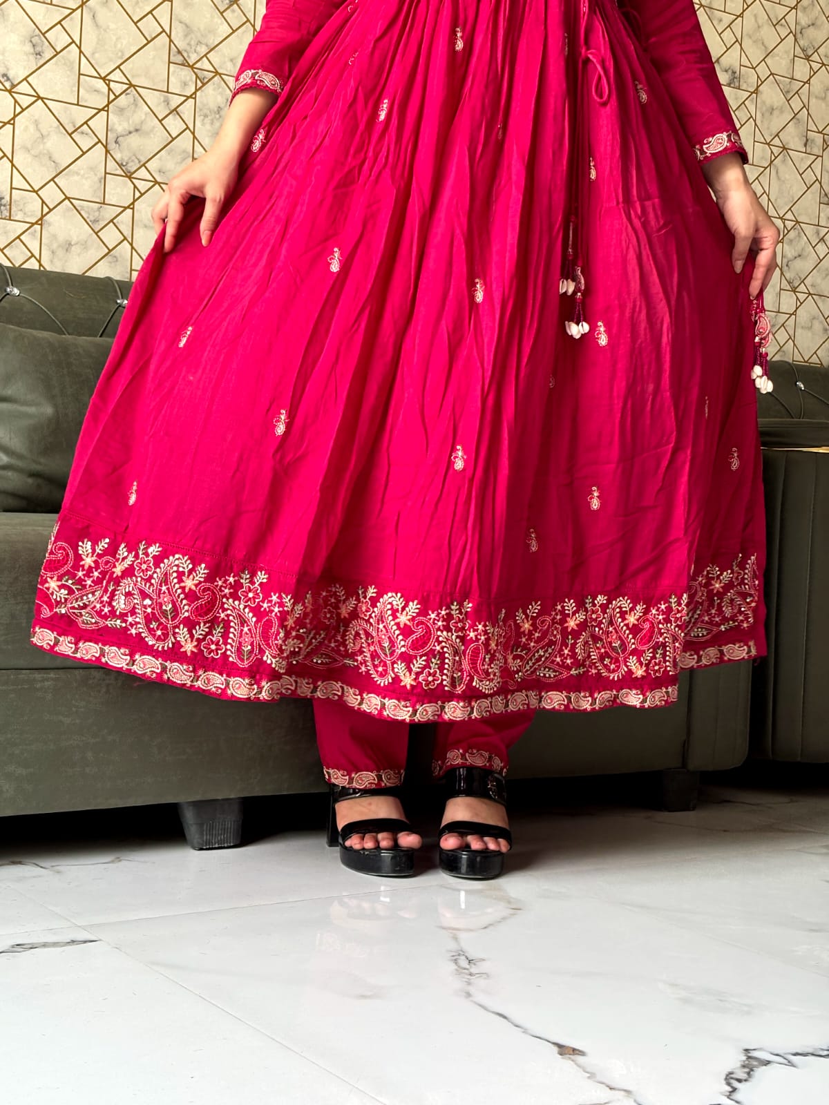 Teal Blue Embroidered Anarkali Suit Set / Magenta Anarkali Kurta Set with Dupatta
