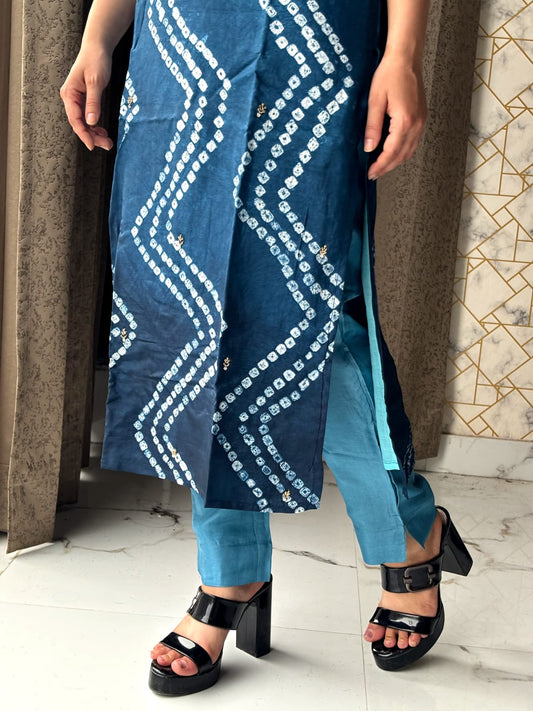 💙 Sky & Navy Ombre Bandhej Suit Set
